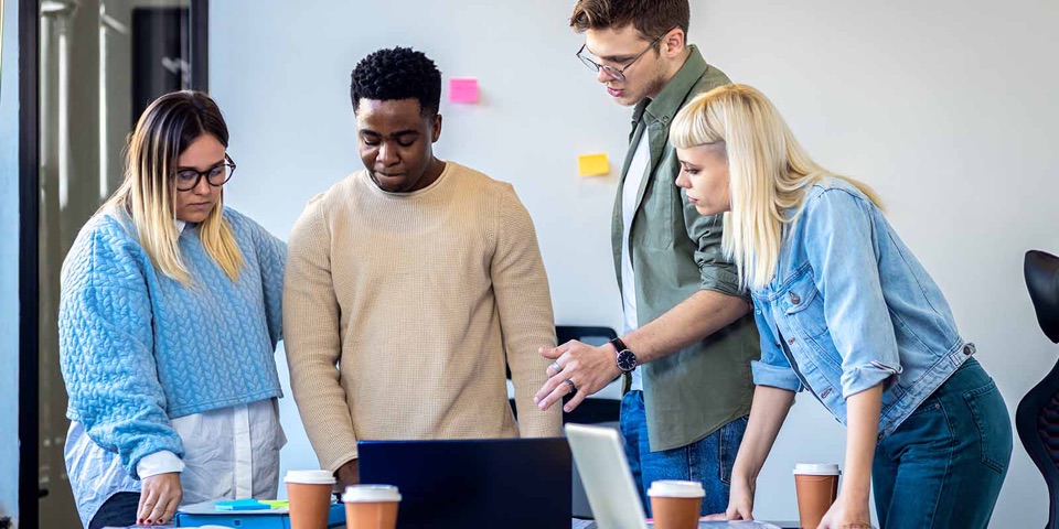 A team working on a project together
